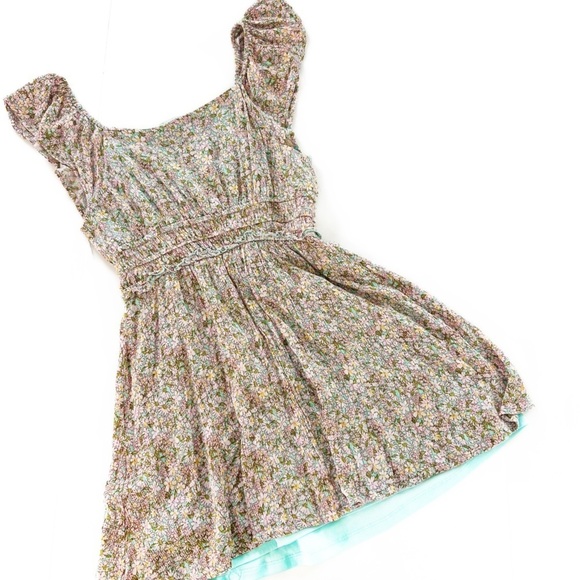 Altar’d State Pink Blue Floral Smocked Mini Dress Womens Medium - Picture 4 of 4